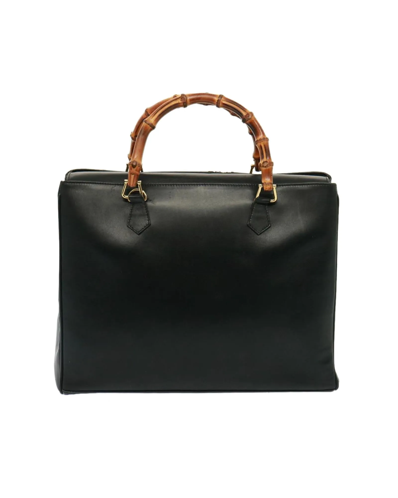 Bamboo Leather Handbag with Detachable Shoulder Strap