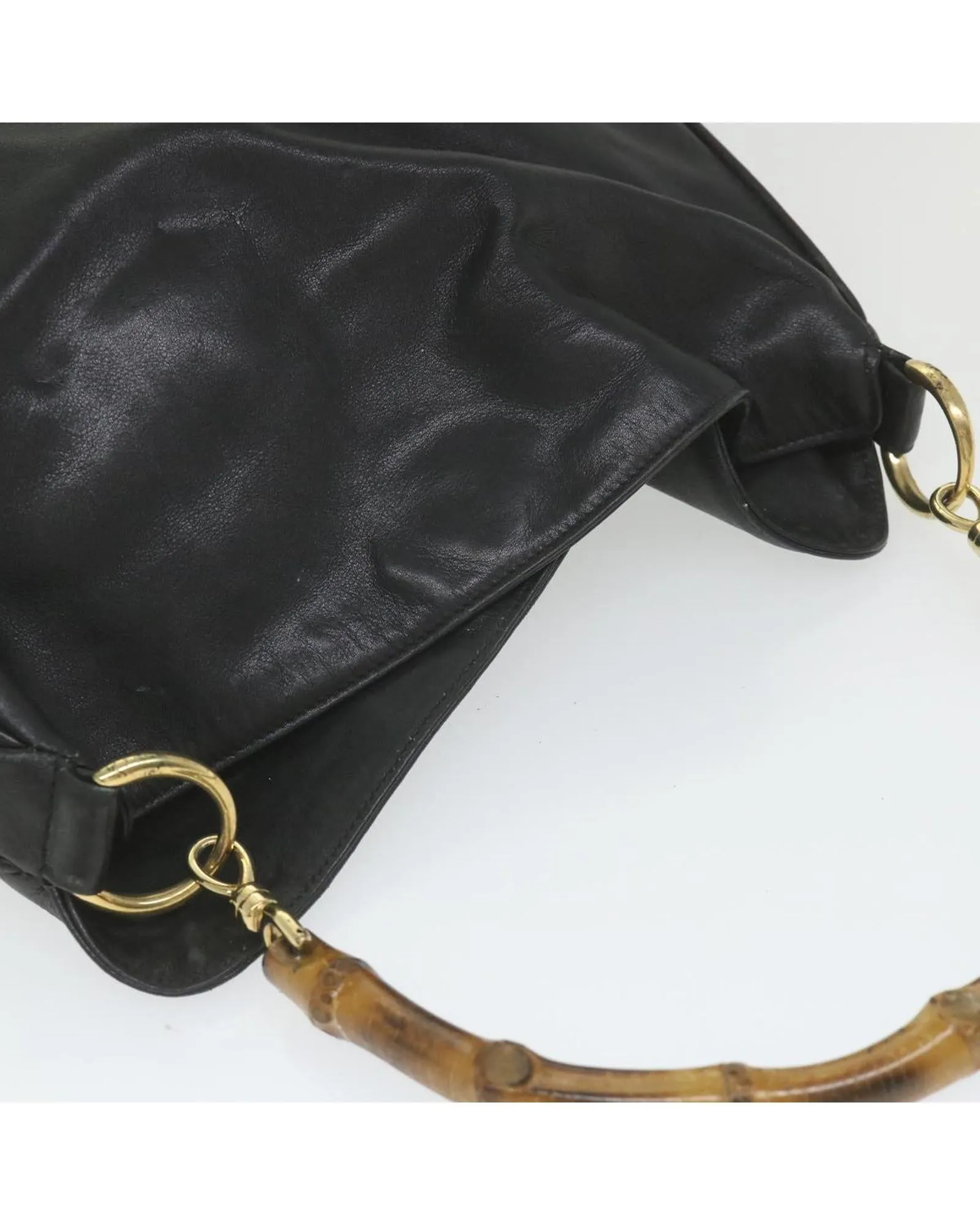 Black Leather Bamboo Shoulder Bag by Italian Designer