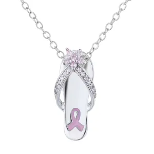 Breast Cancer Awareness Silver & Pink Sapphire Pendant Necklace