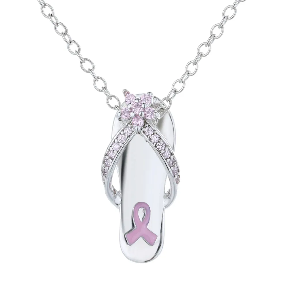 Breast Cancer Awareness Silver & Pink Sapphire Pendant Necklace