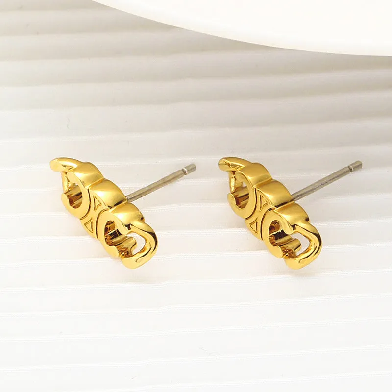 CELINE French Triumphal Arch Pattern Twist Stud Earrings