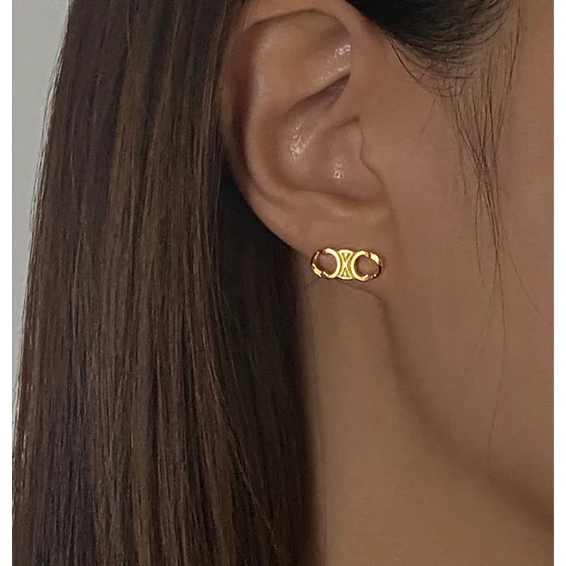 CELINE French Triumphal Arch Pattern Twist Stud Earrings