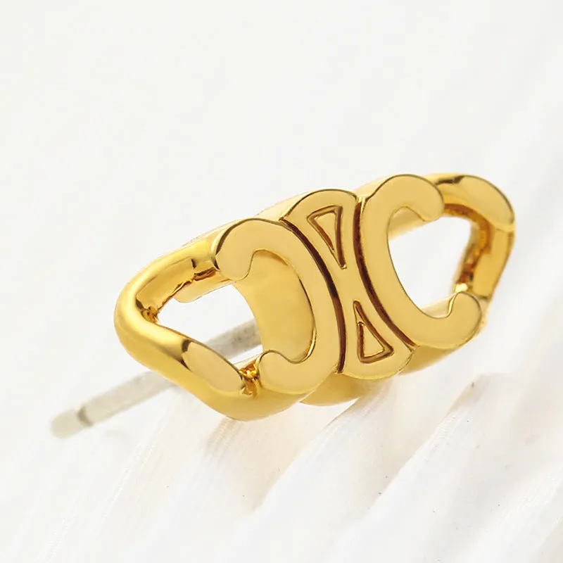 CELINE French Triumphal Arch Pattern Twist Stud Earrings