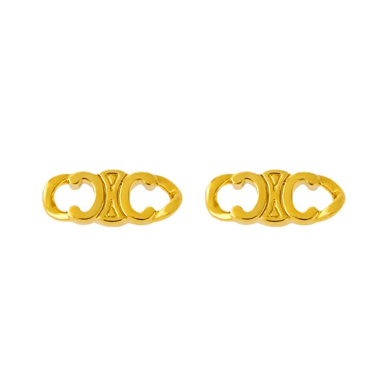 CELINE French Triumphal Arch Pattern Twist Stud Earrings