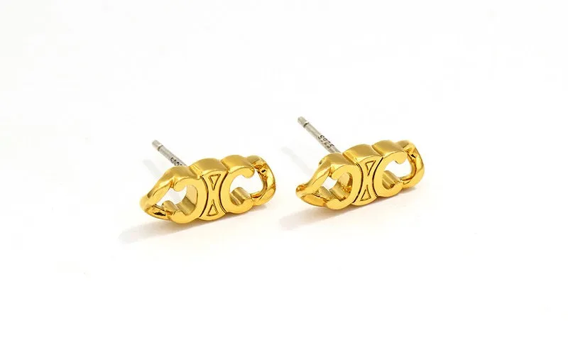 CELINE French Triumphal Arch Pattern Twist Stud Earrings