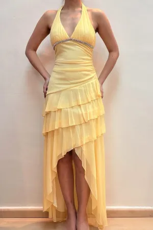 Chic Chiffon A-Line V-Neck Halter Ruffled Party Evening Dress