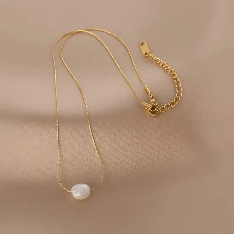 Cute Charms Natural Minimalist Freshwater Pearl Chain Pendant Necklace