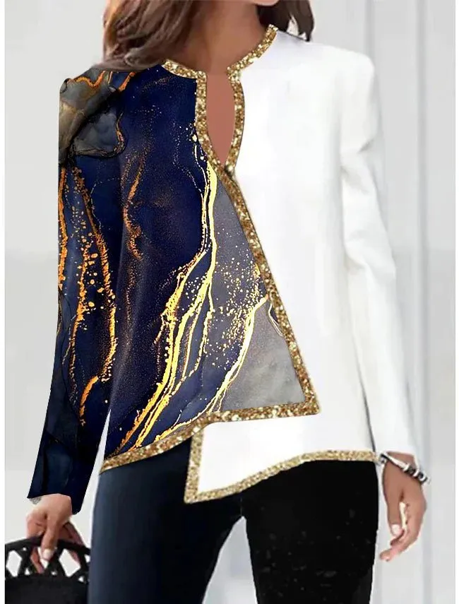 Fashion Long Sleeve Scoop Neck Printed Irregular Blouse
