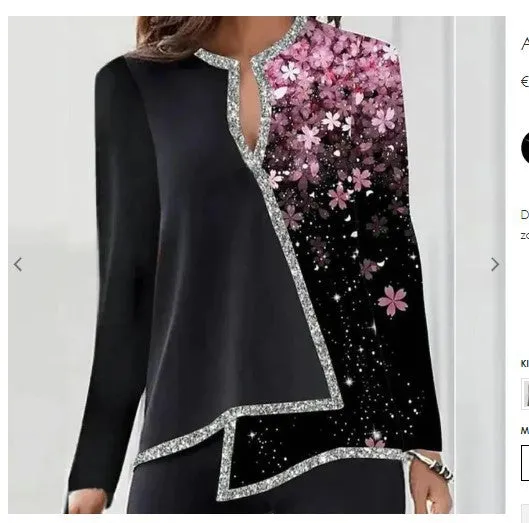 Fashion Long Sleeve Scoop Neck Printed Irregular Blouse