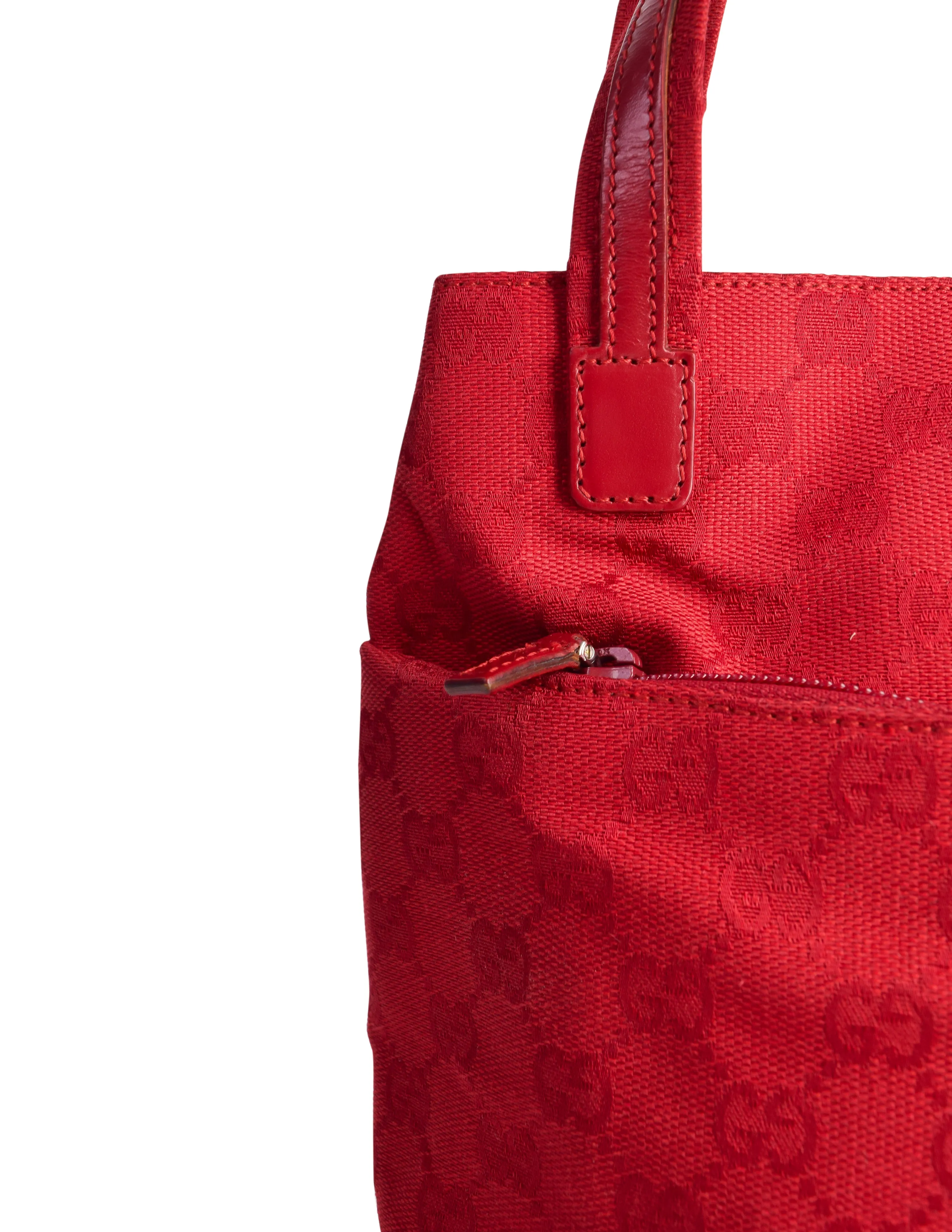 Gucci Vintage Red Monogram GG Logo Canvas Shoulder Bag