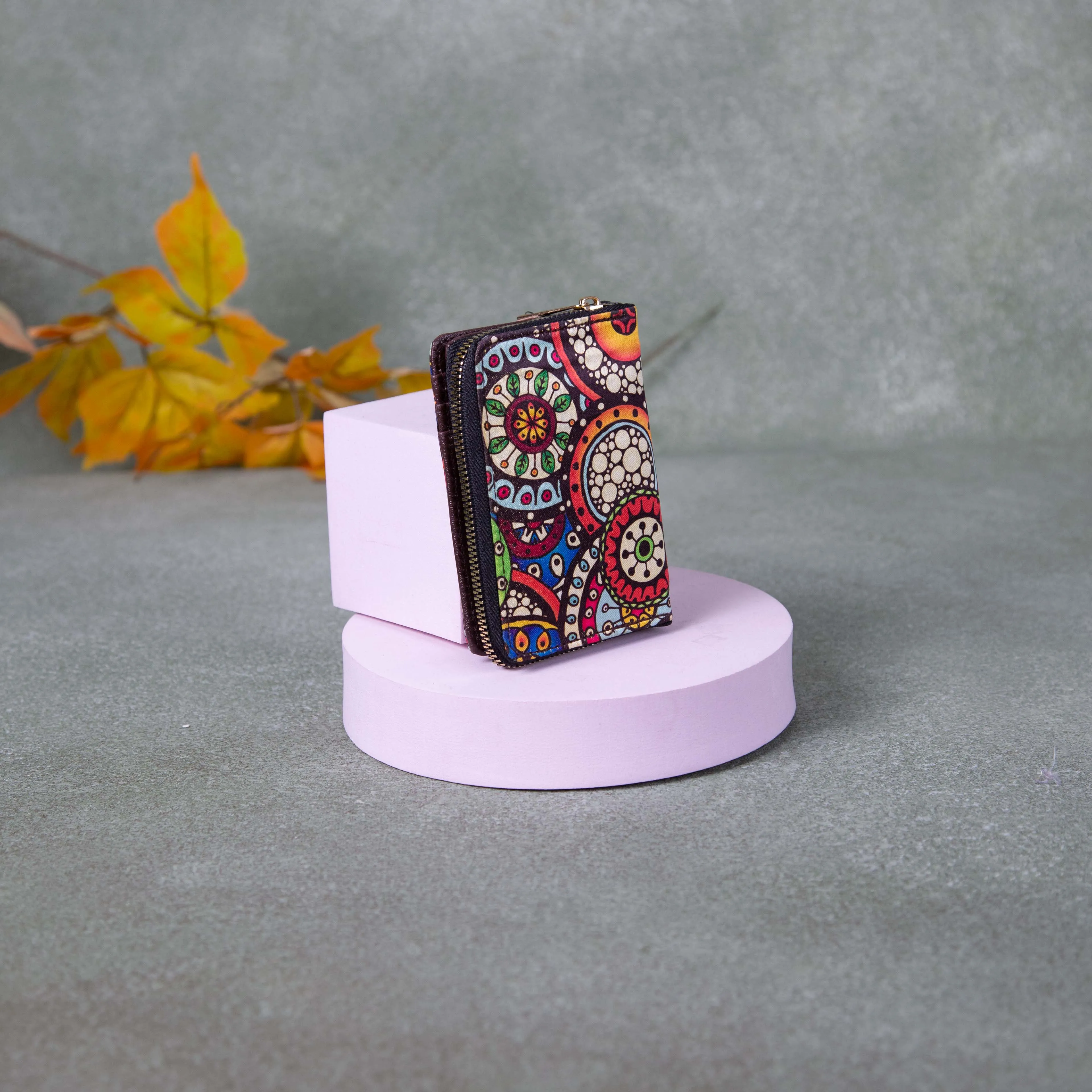 Handmade Wallets - Mini  Multi-Colour Orange Circular Design