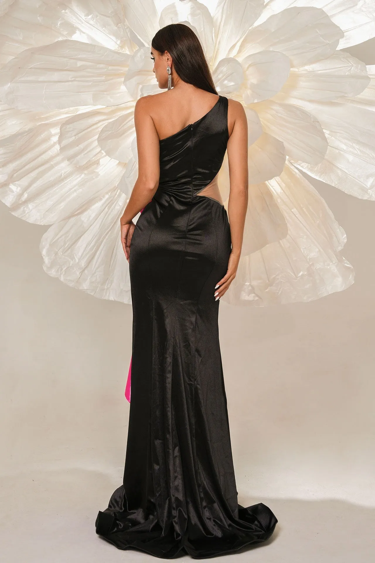 Illusion Empire One Shoulder Satin Ruffled Mermaid Party Evening Dress