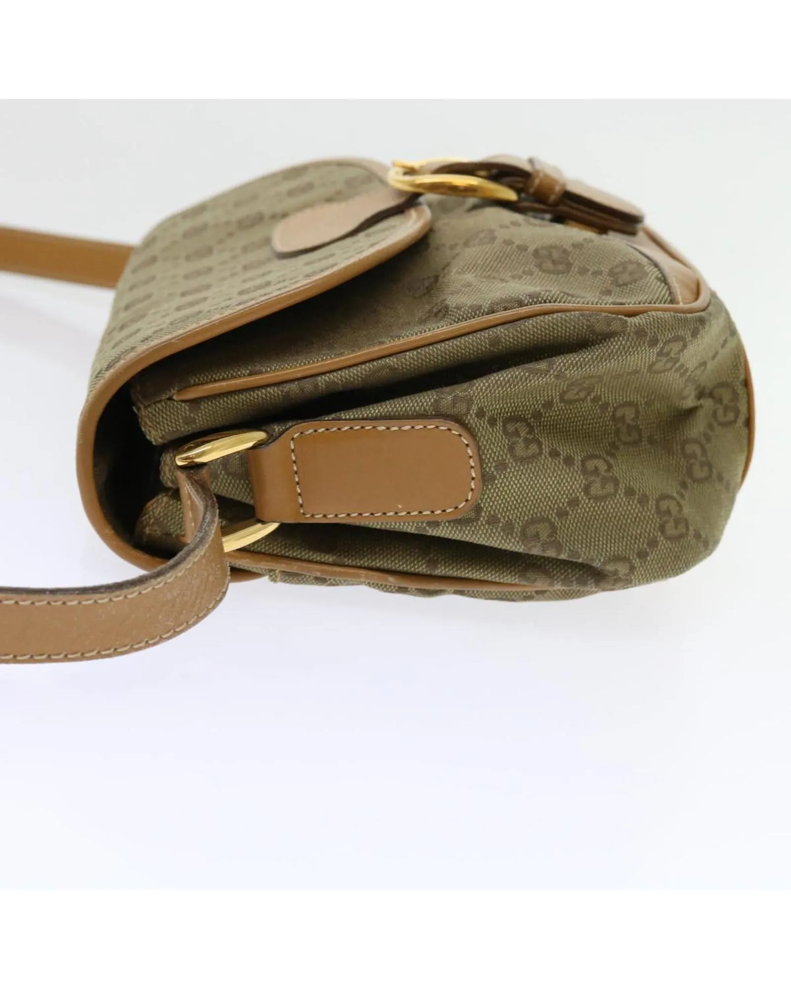 Khaki GG Canvas Shoulder Bag with Shoulder Strap