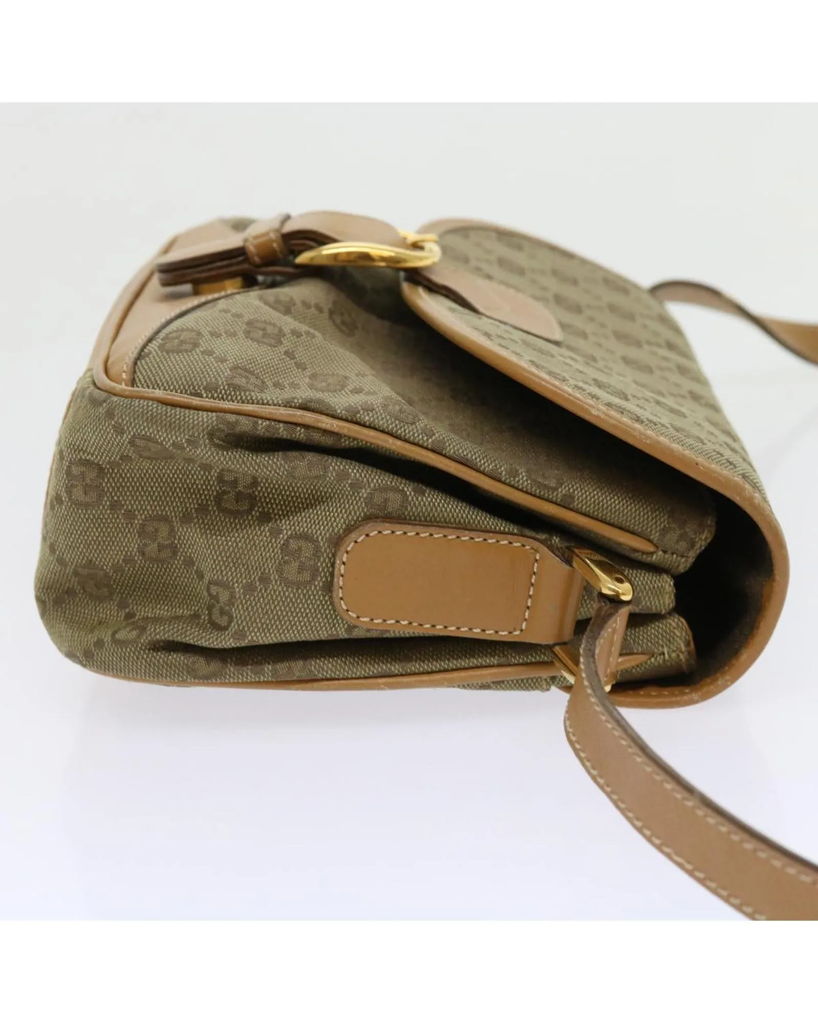 Khaki GG Canvas Shoulder Bag with Shoulder Strap