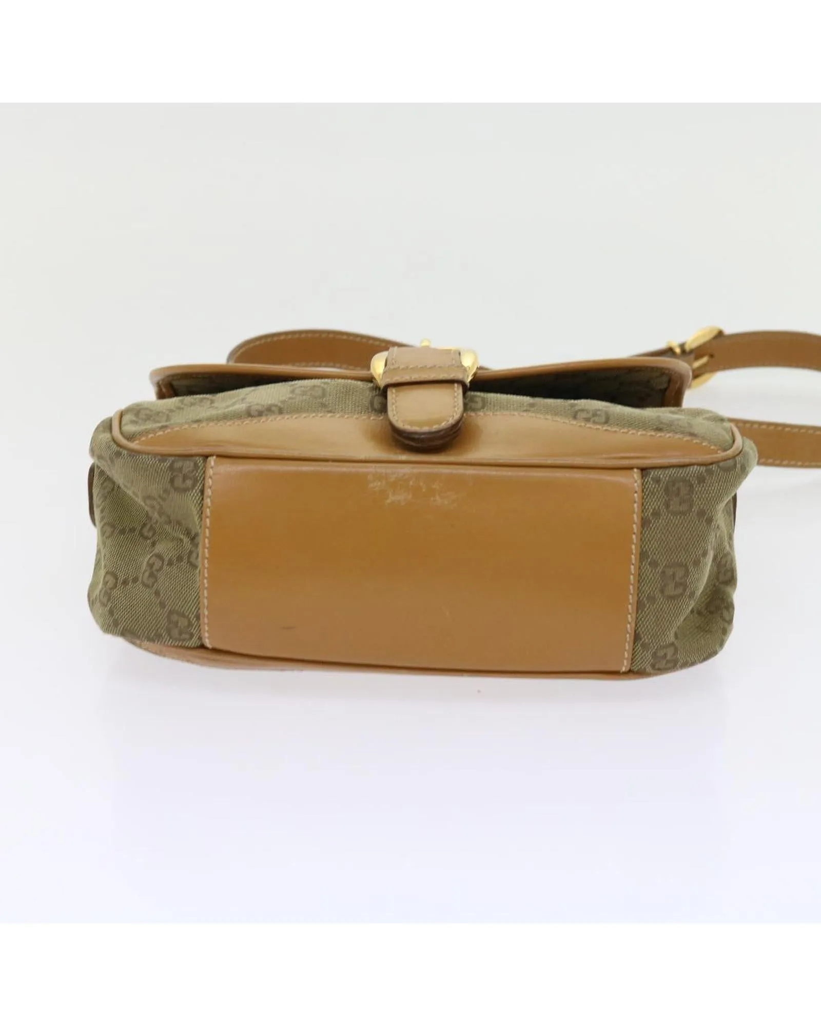 Khaki GG Canvas Shoulder Bag with Shoulder Strap