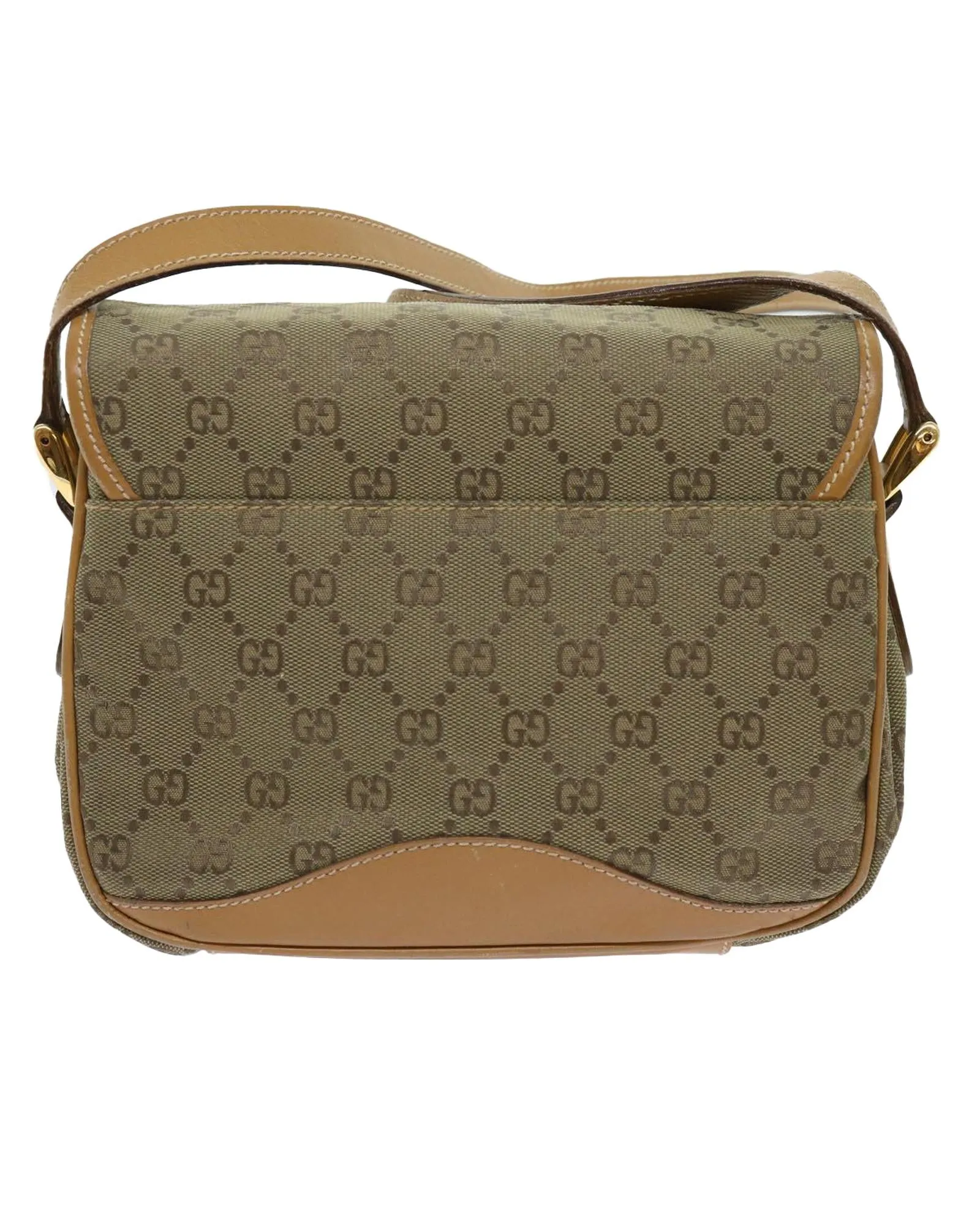 Khaki GG Canvas Shoulder Bag with Shoulder Strap