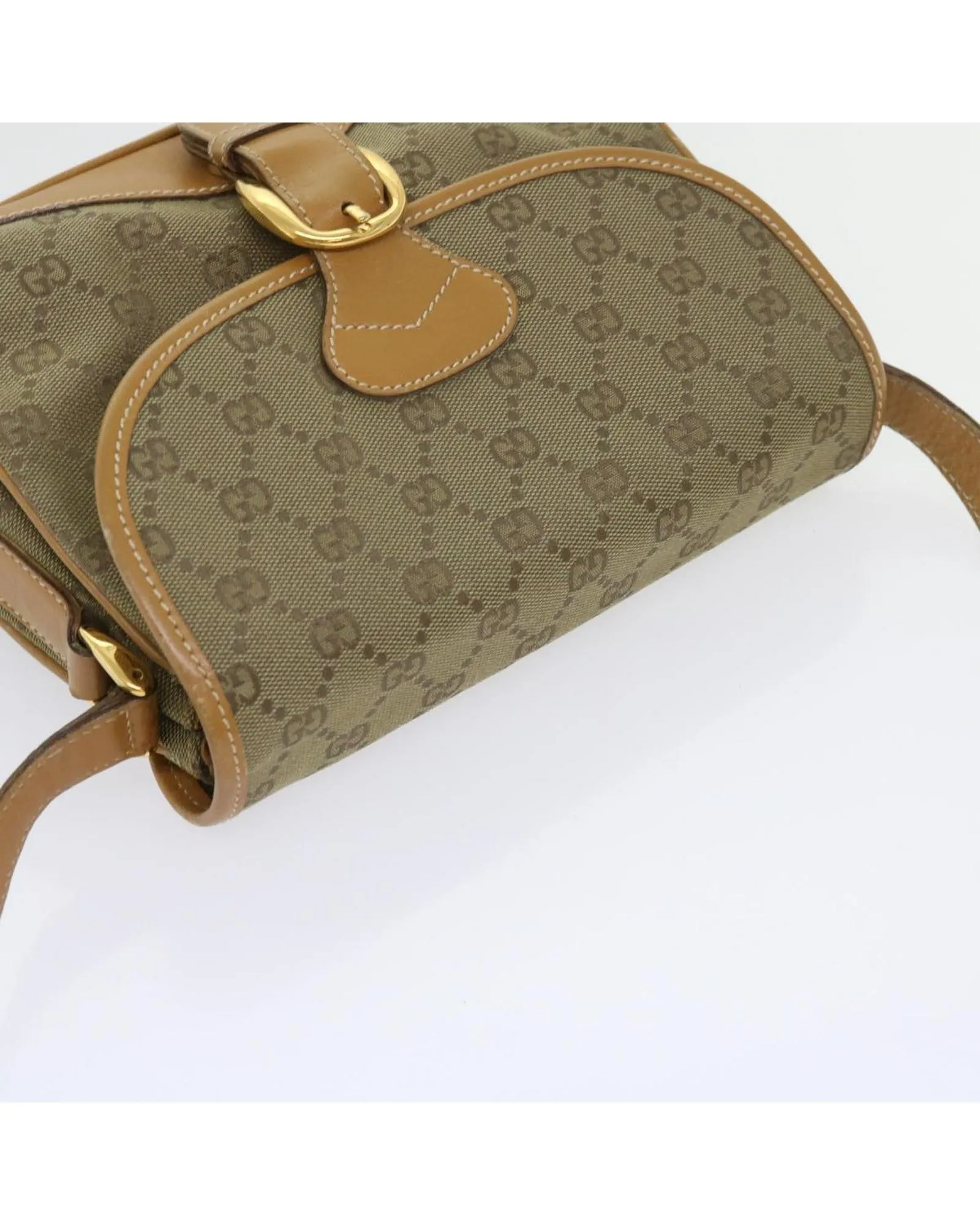 Khaki GG Canvas Shoulder Bag with Shoulder Strap