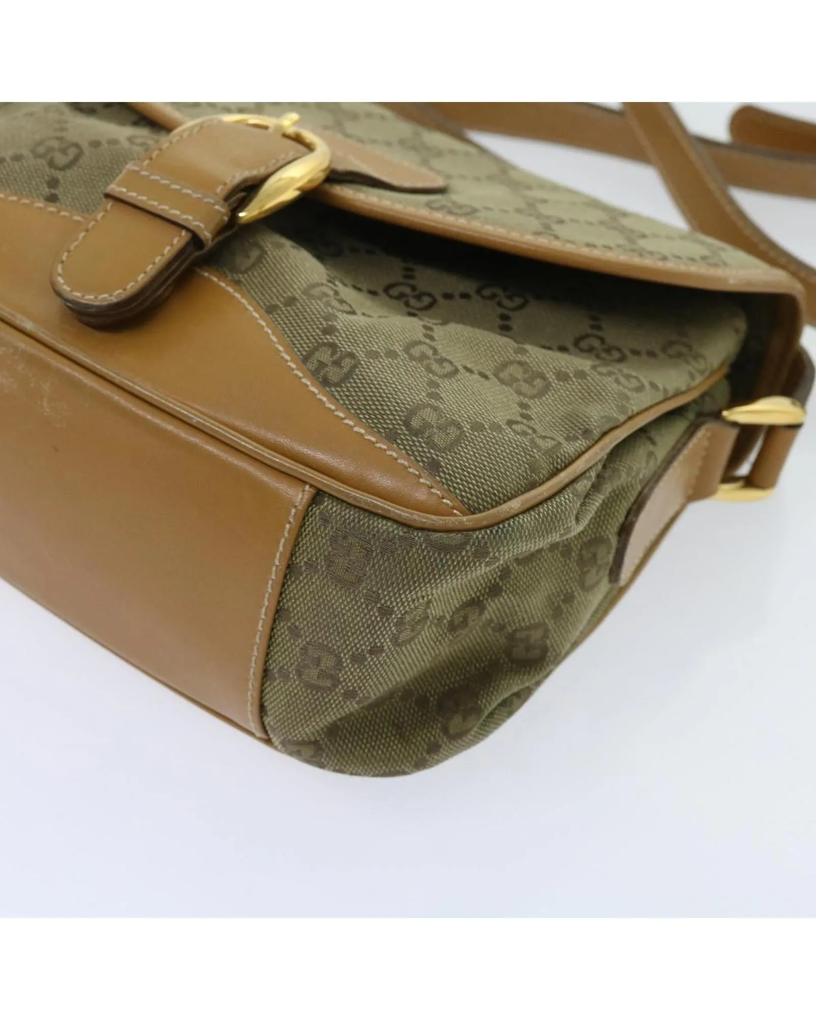 Khaki GG Canvas Shoulder Bag with Shoulder Strap
