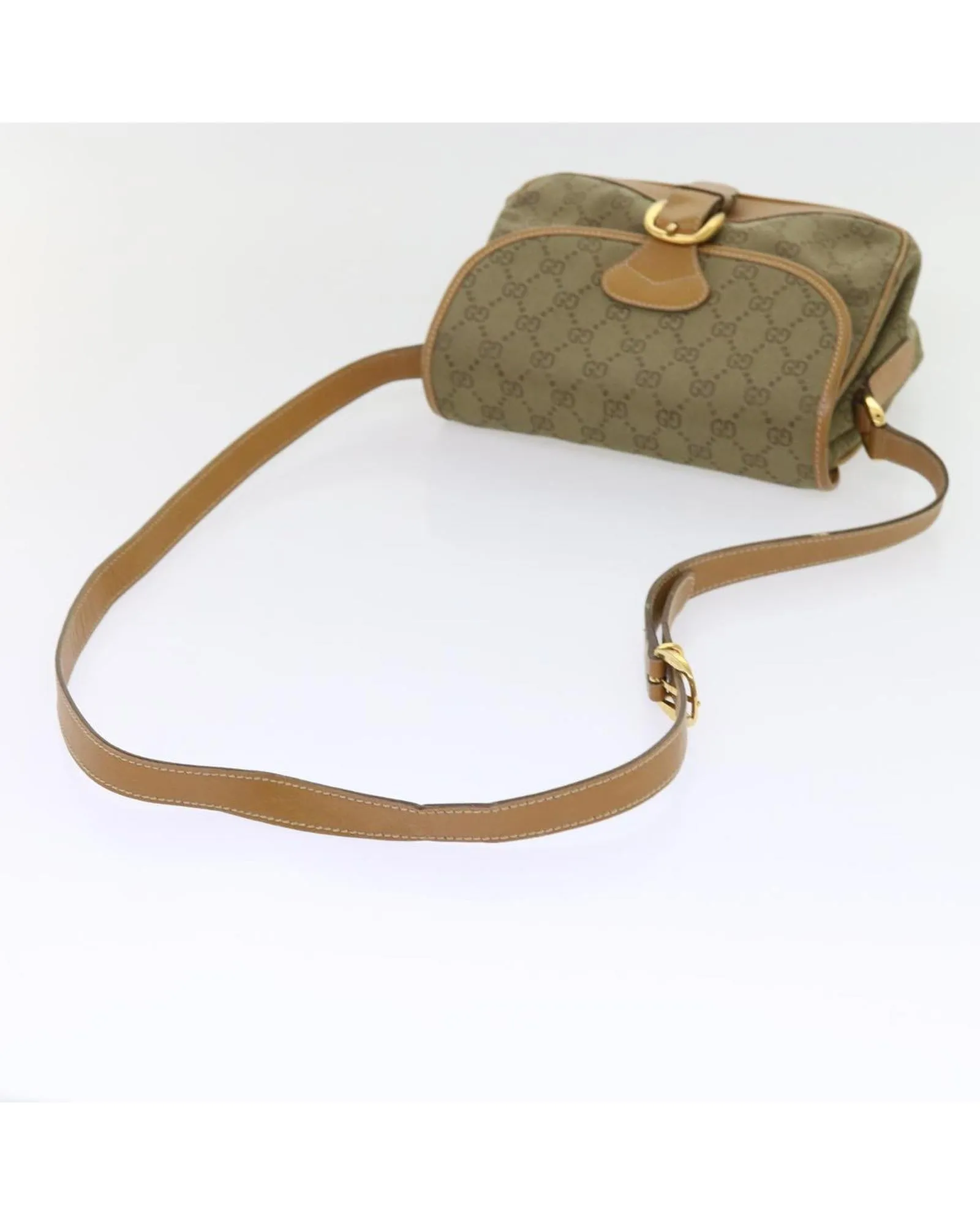 Khaki GG Canvas Shoulder Bag with Shoulder Strap