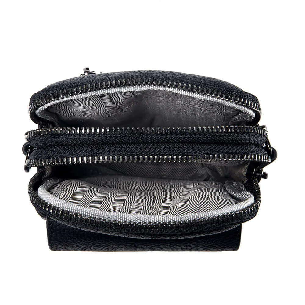 Leather Vertical Double Zipper Small Phone Crossbody Bag