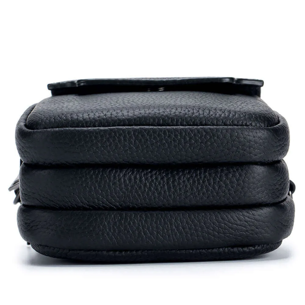 Leather Vertical Double Zipper Small Phone Crossbody Bag