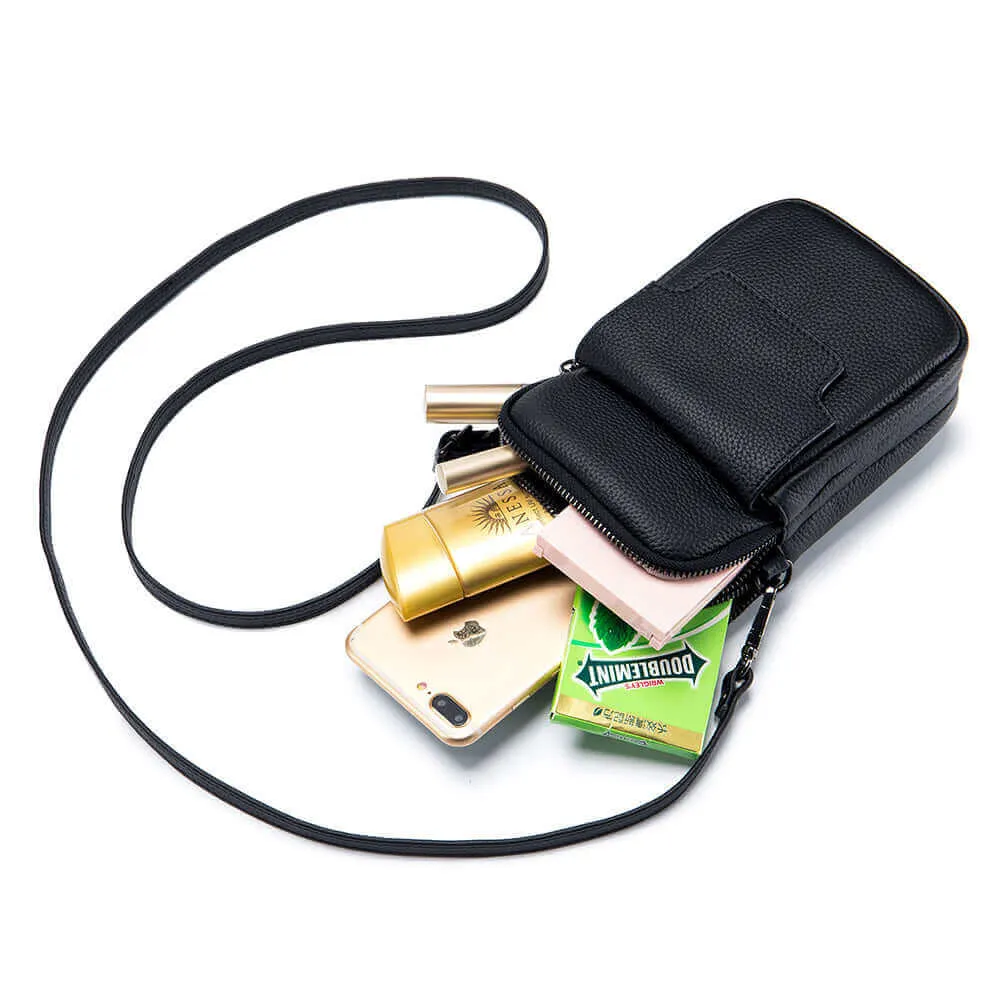 Leather Vertical Double Zipper Small Phone Crossbody Bag