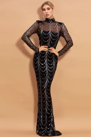 Mermaid High Neck Long Sleeves Empire Party Evening Dress