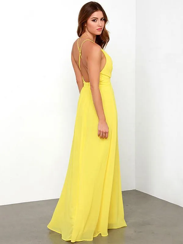 Simple Deep V-neck Backless Sleeveless Bohemian Maxi Dress
