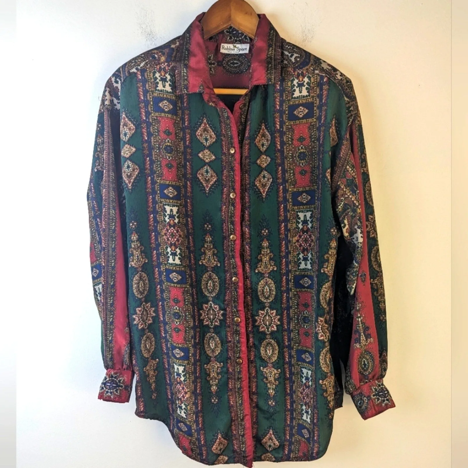 Vintage 80's Robbie Sport Paisley Button Front Shirt / Medium
